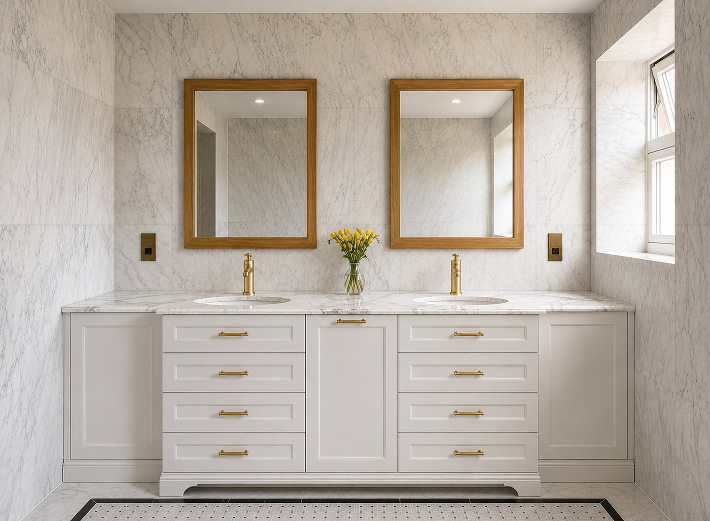 Custom vanity unit with double washbasin