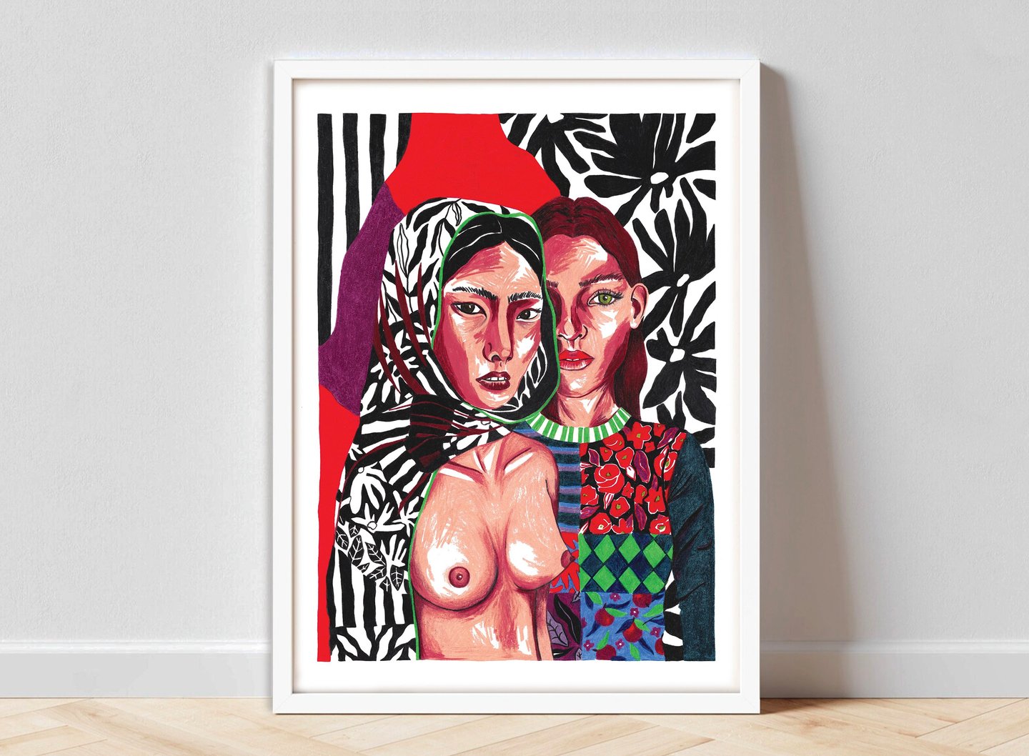 a painting of a woman with a red hat