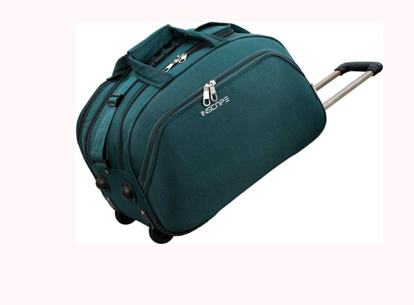 a green duffle with trolley and logo in premium fabric 