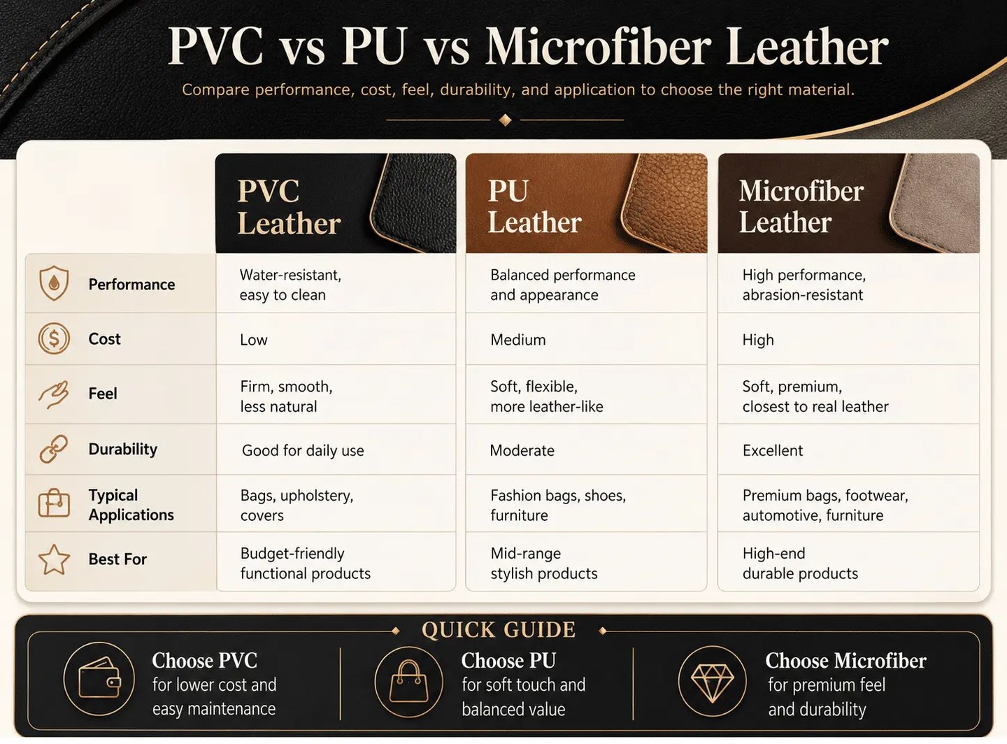 PVC vs PU vs Microfiber Leather: Which Is Right for Your Product?