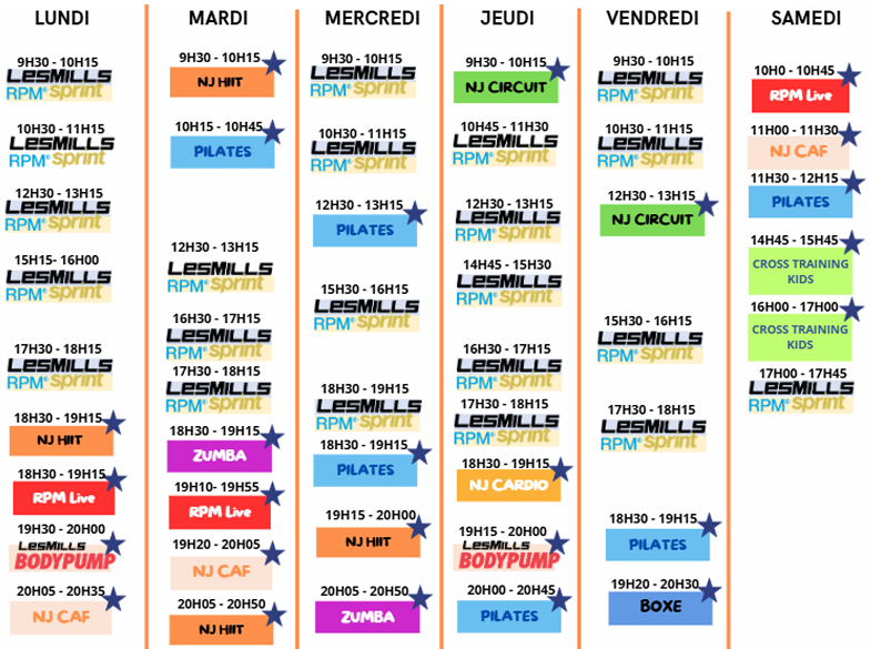 Planning cours collectif NJFit Saint Maximin
