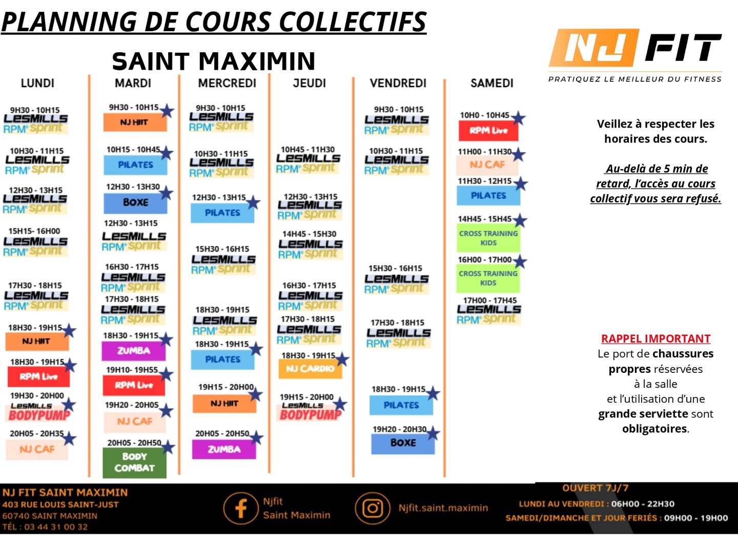 Planning Cours collectifs NJ Fit Saint-Maximin