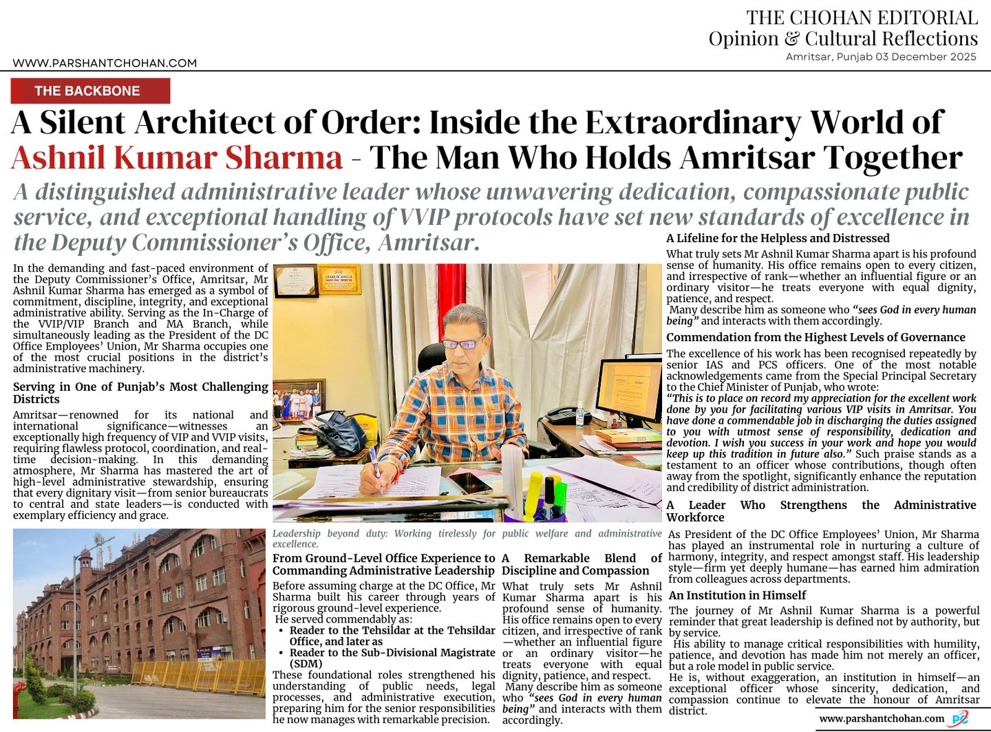 Ashnil Kumar Sharma working diligently at his desk in the Deputy Commissioner’s Office, Amritsar