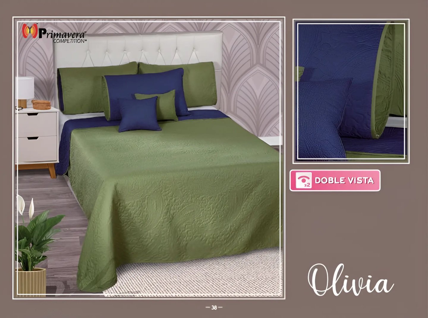 Edredón ligero verde  modelo Olivia de la marca Colchas Primavera