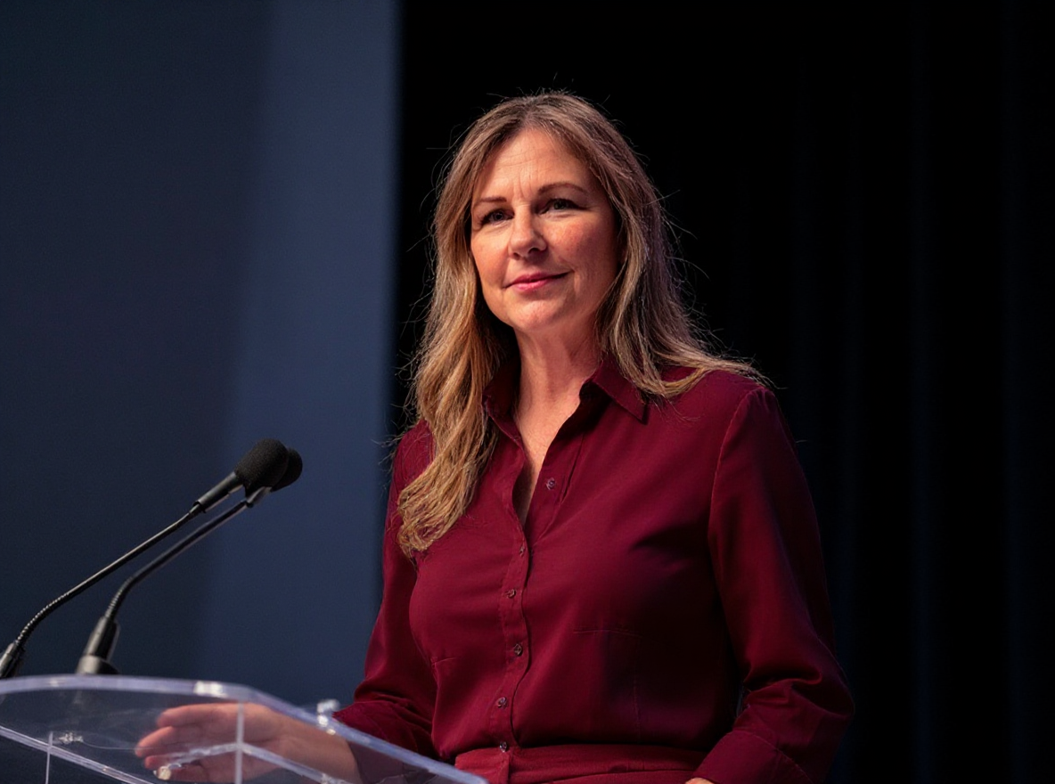Vulcan Consultant standing at a podium on stage during a keynote on ethical persuaion