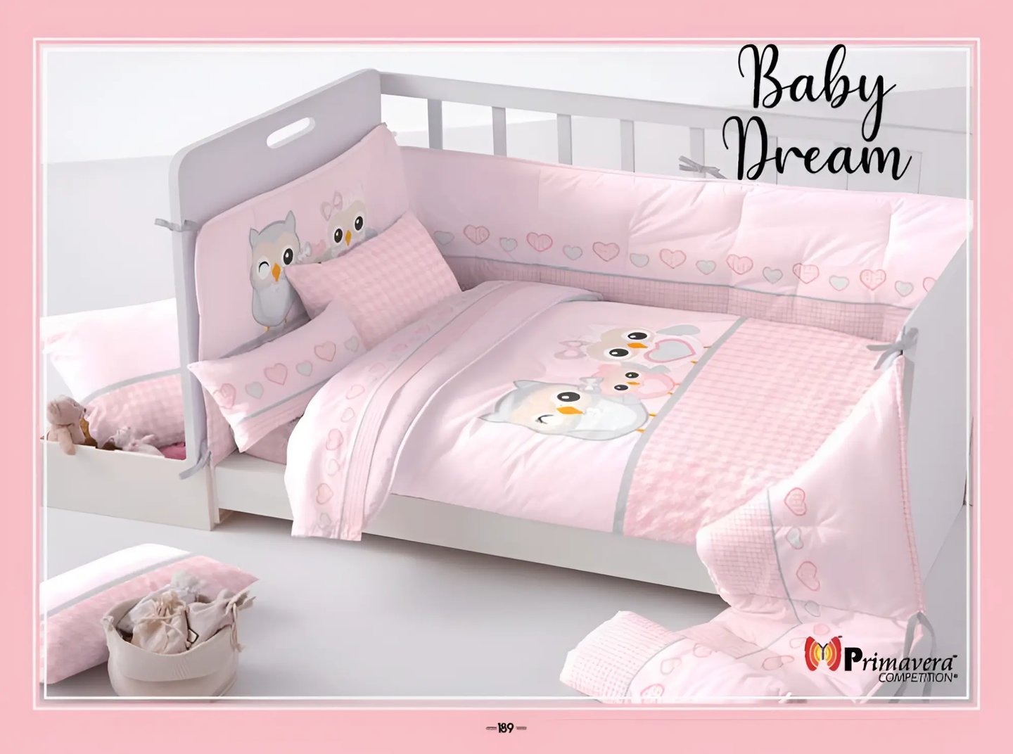 Cunero rosa con estampado de buhos modelo Baby Dream de la marca Colchas Primavera