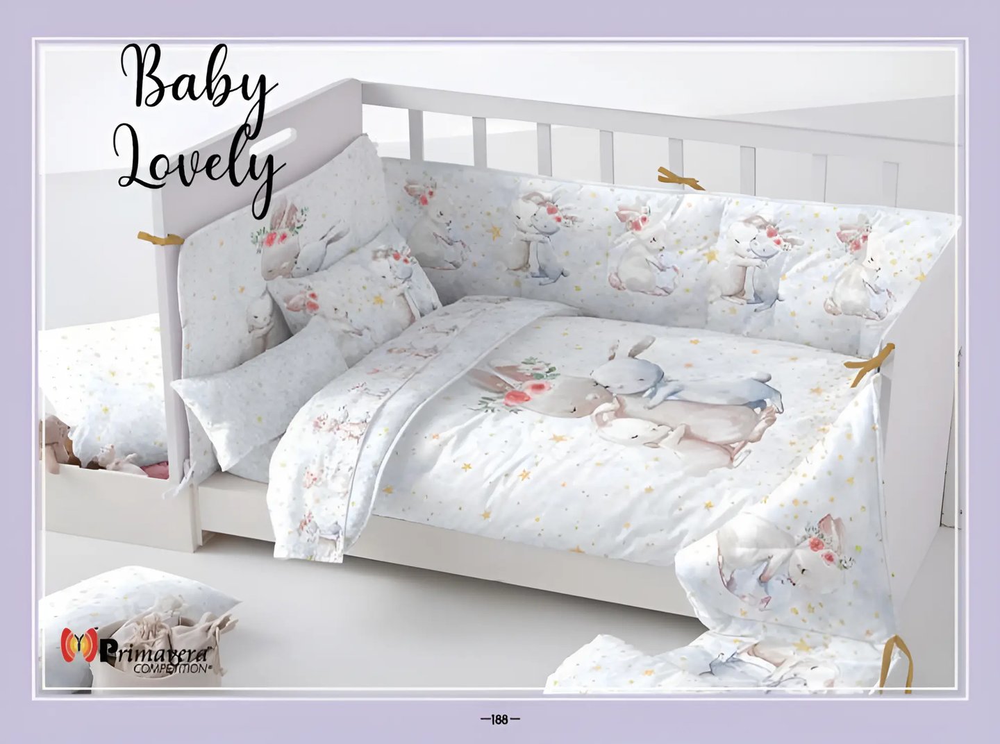 Cunero blanco con estampado de conejos modelo Baby lovely de la marca Colchas Primavera