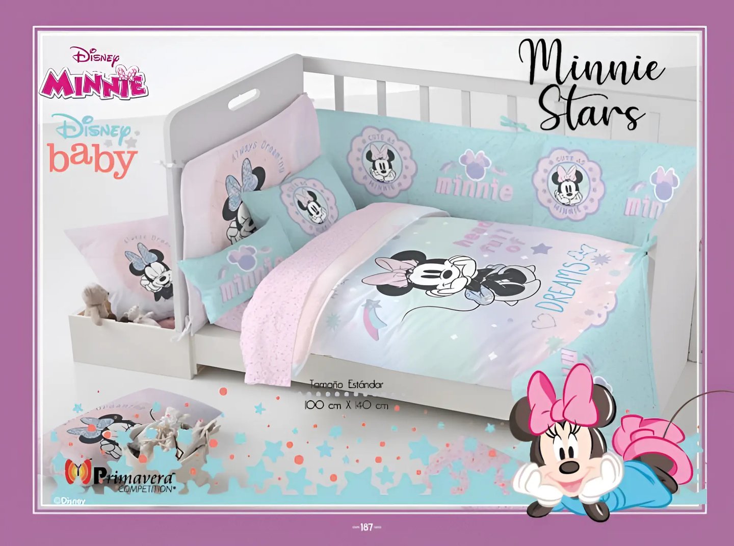 Cunero azul con rosa modelo Minnie stars de la marca Colchas Primavera