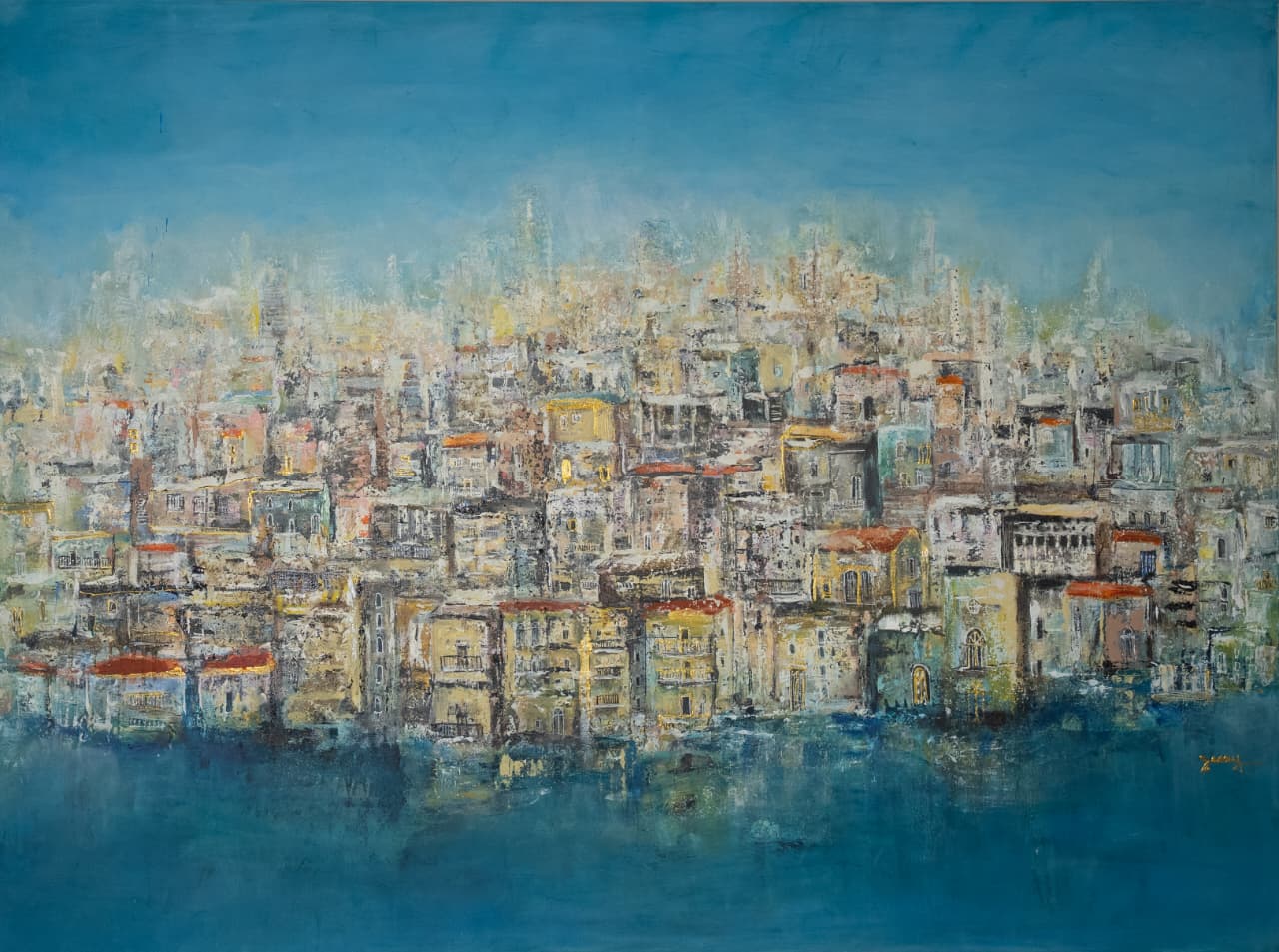 Acrylic on canvas painting of Beirut Cityscape by artist Jessy Tabet