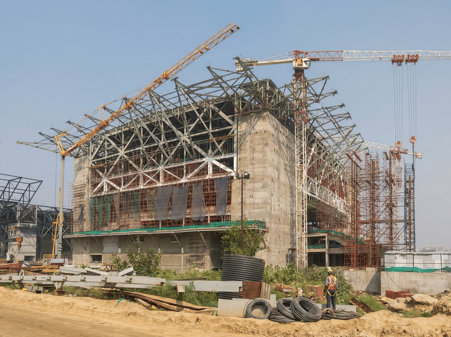 L&T site Heavy Steel Structure erection at IICC Yashobhoomi Dwarka, New Delhi
