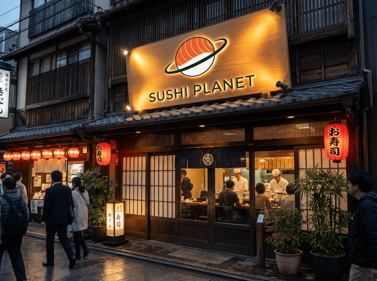 Enseigne lumineuse sushi planet logo