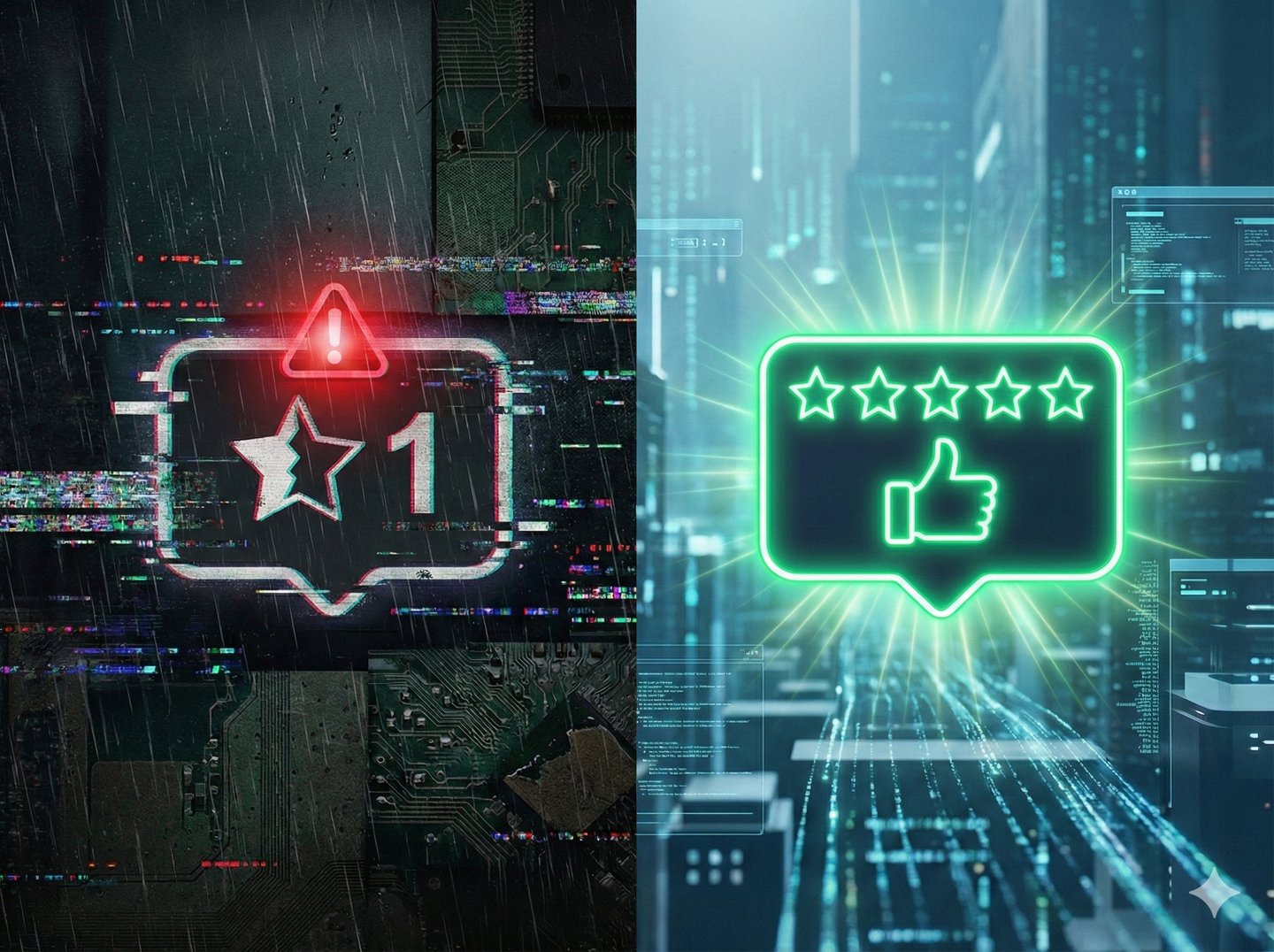 Comparativo de impacto: prejuízo de avaliações negativas versus lucro com Gestão de Avaliações e Reputação profissional.