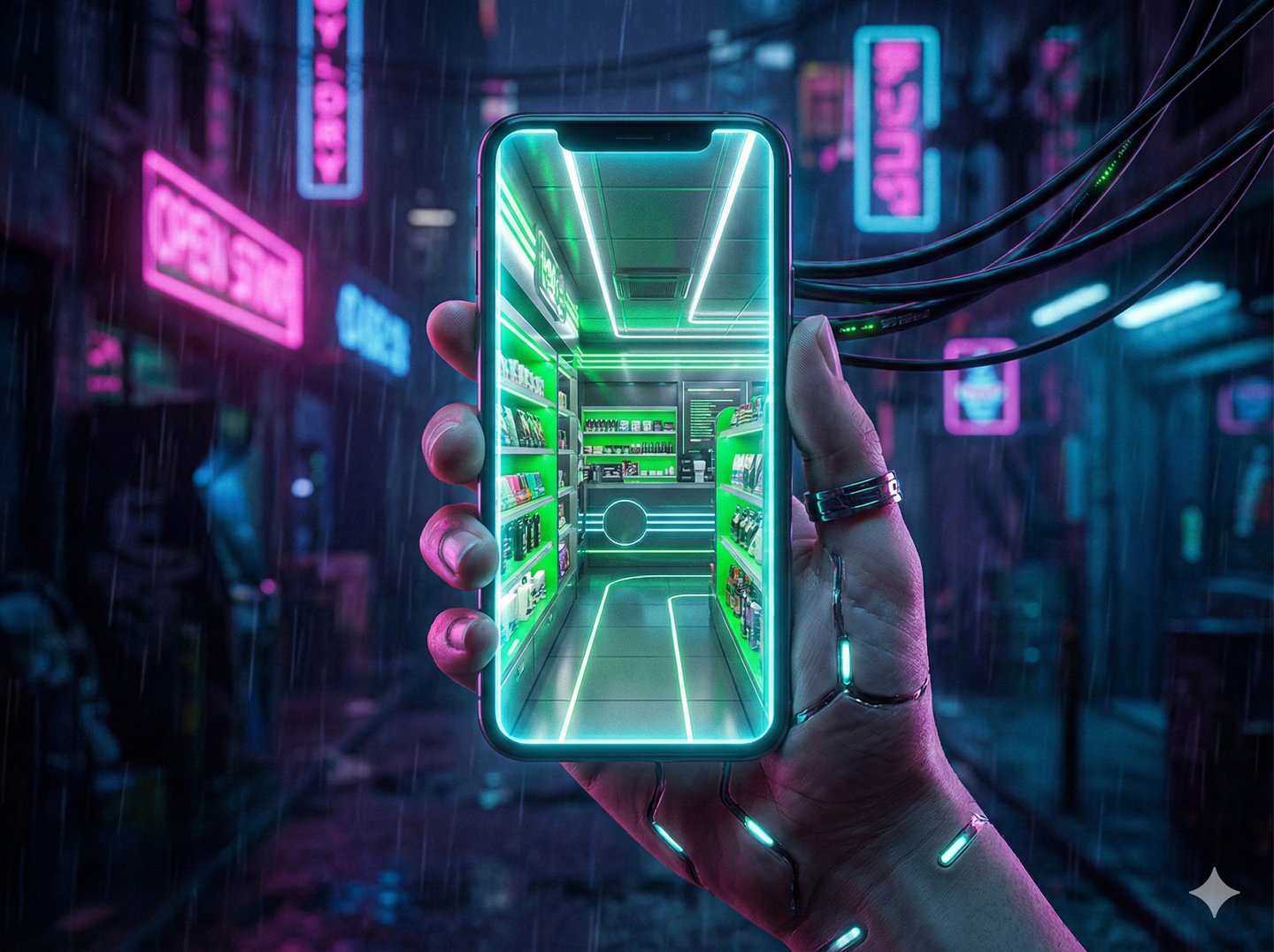 Cliente usando celular para visualizar o Tour Virtual 360 no Google de uma loja.