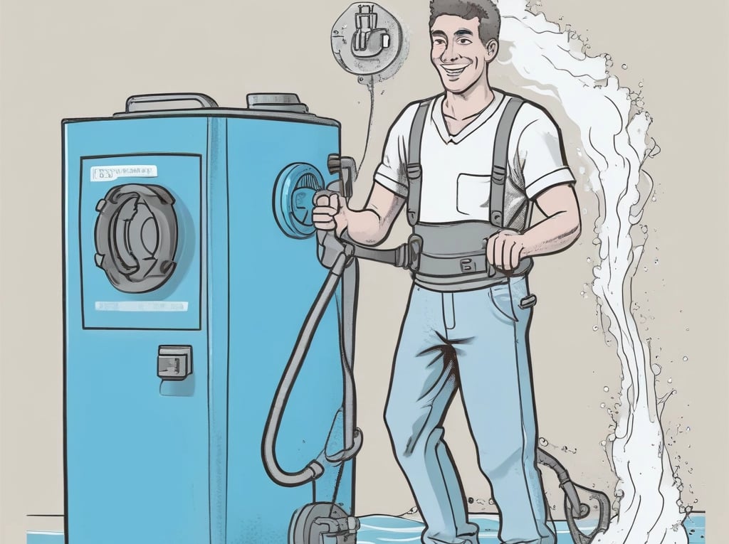 A technician from m&m powerwashservice carefully power washing a driveway, water spraying with visible dirt being removed.