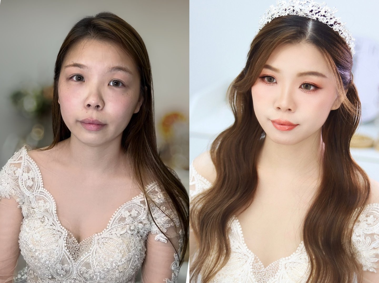 香港婚禮新娘化妝師妝前妝後對比