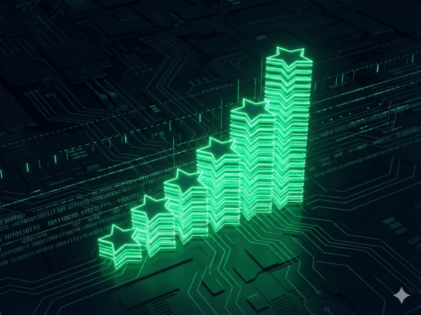 Gráfico de crescimento de avaliações 5 estrelas no Google, resultado da gestão profissional de reputação.