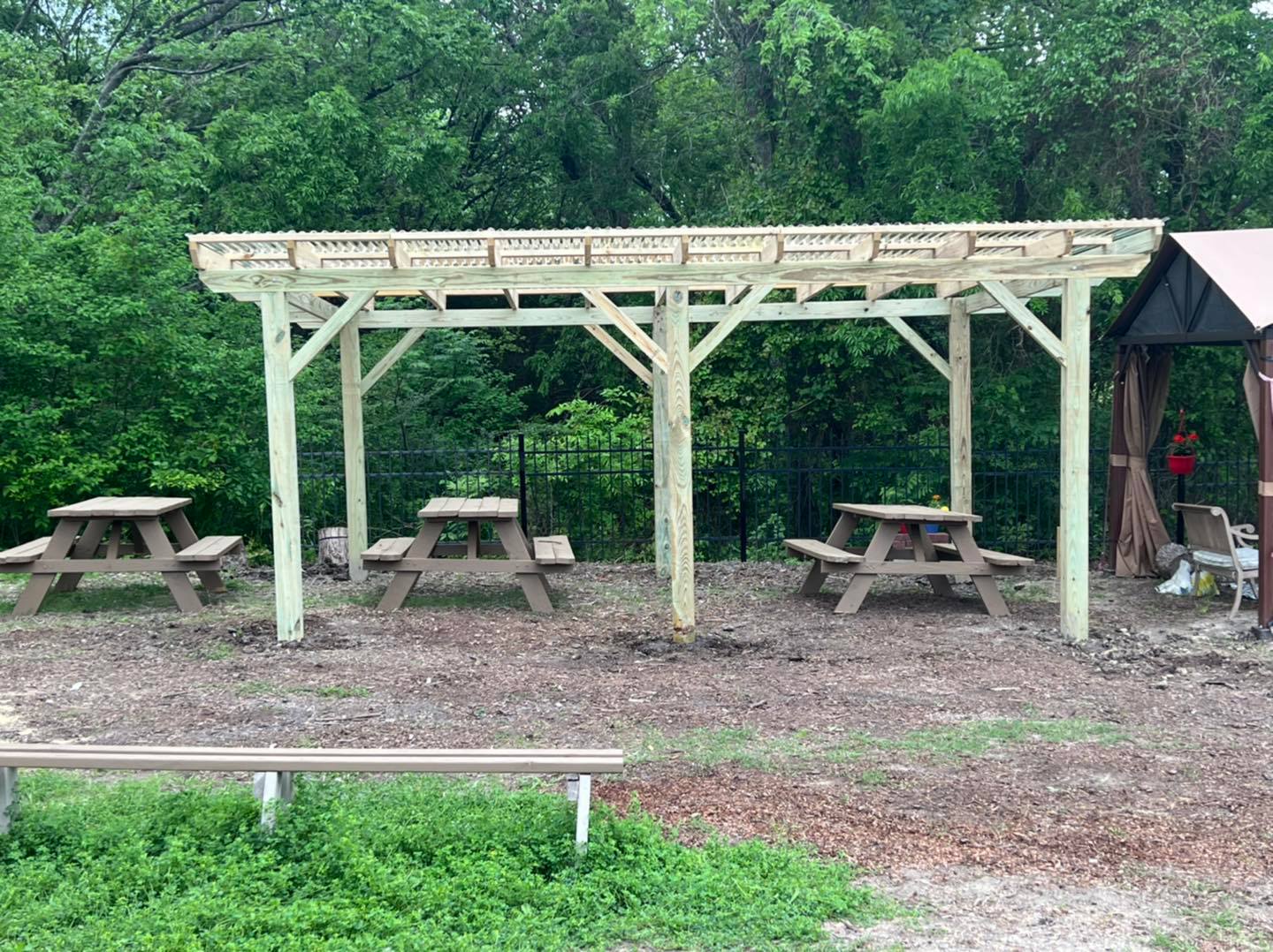 Wood Pergola with Picnic Table
