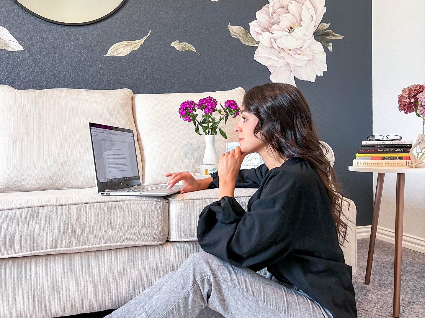 Woman working on a laptop