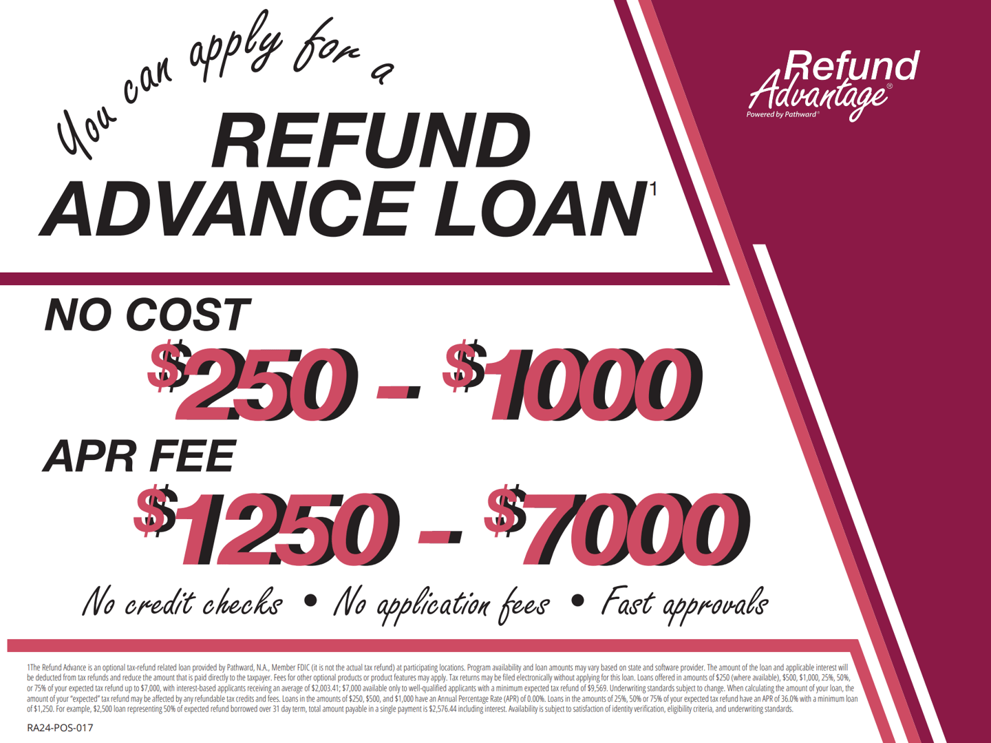 refund advantage bank product fee explanation