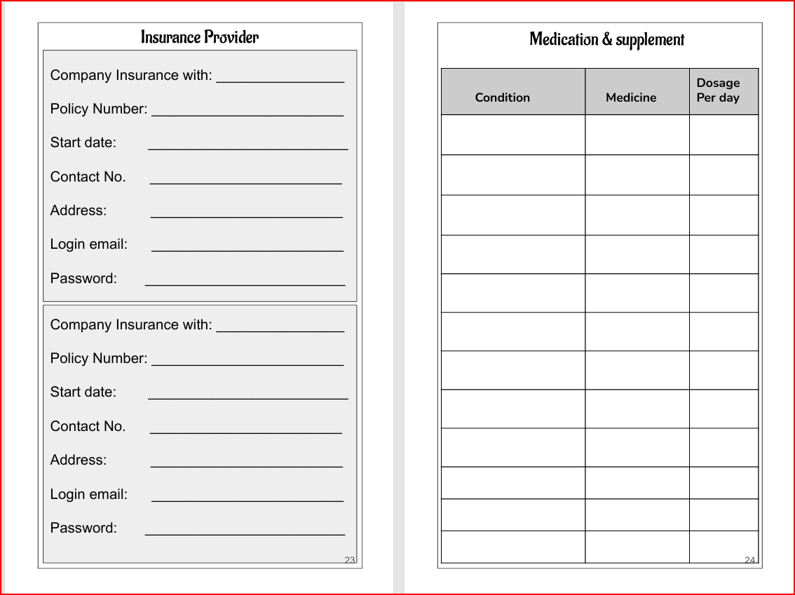 Health Journal Page - Insurance and Medication