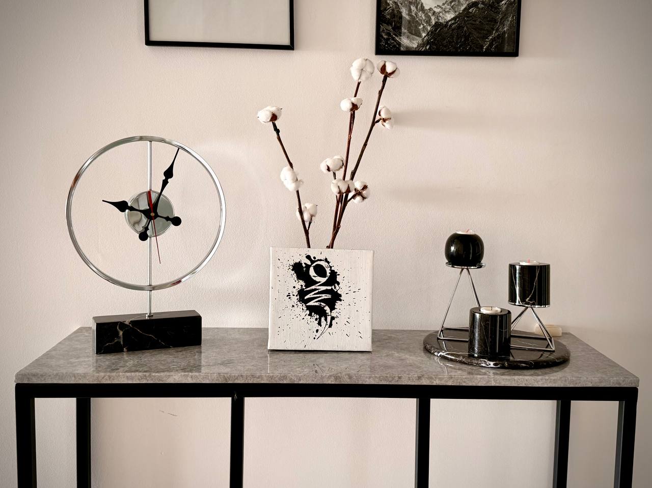 Handcrafted Persian calligraphy artwork with elegant flowing script in contemporary style صبر