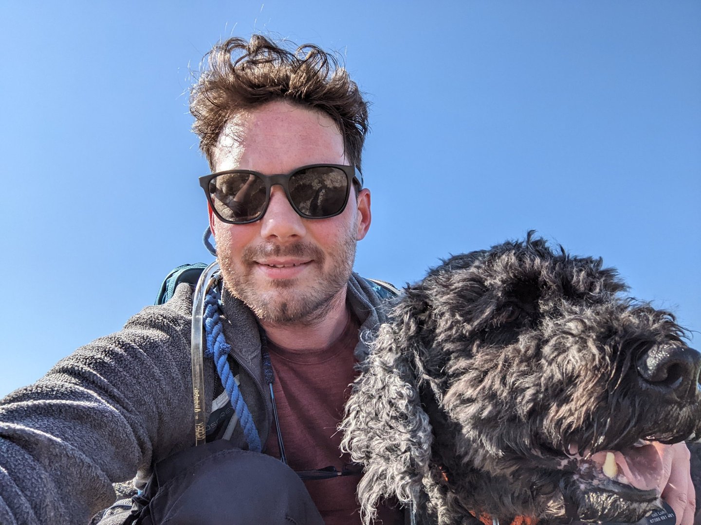 A selfie of Luke Micallef with one of his dogs taken while walking in Wales. 