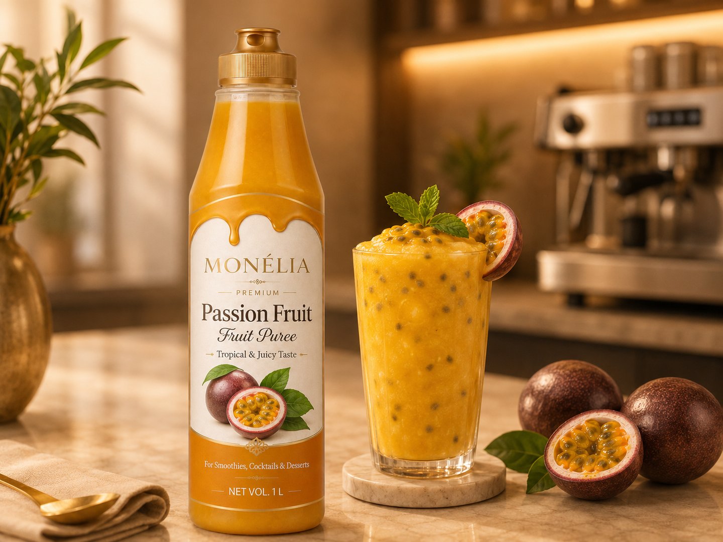 MONÉLIA passion fruit puree for mocktails cocktails and tropical drinks