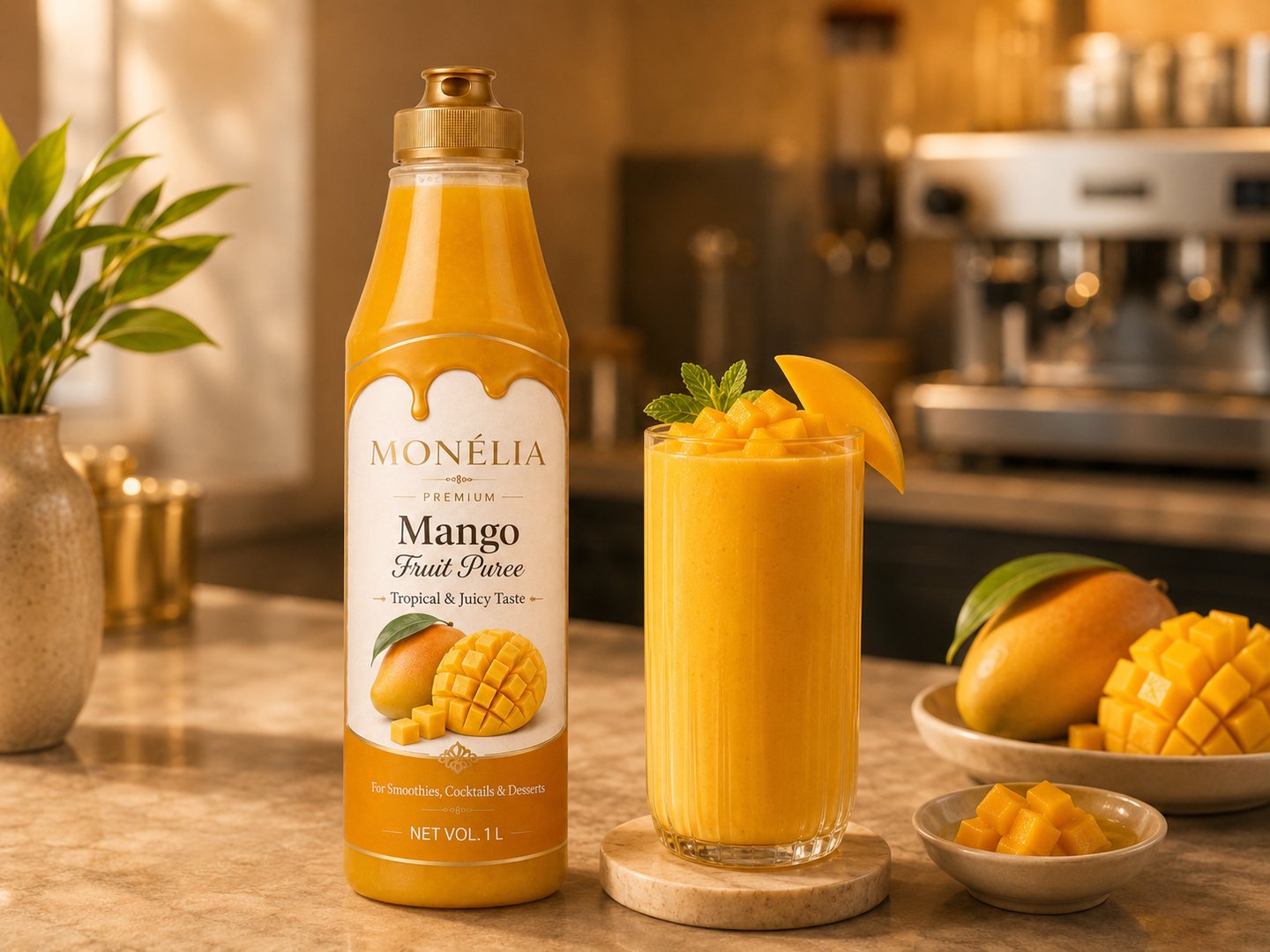 MONÉLIA mango fruit puree 1 L bottle for smoothies cocktails and desserts