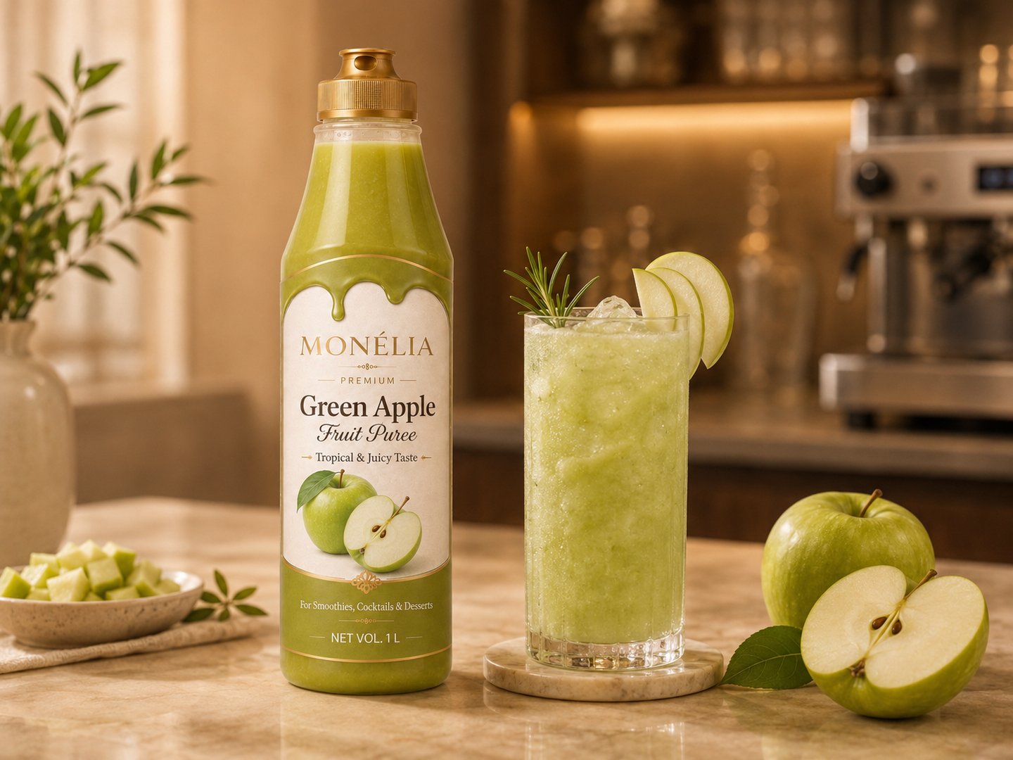 MONÉLIA green apple fruit puree for refreshers lemonades and cold drinks