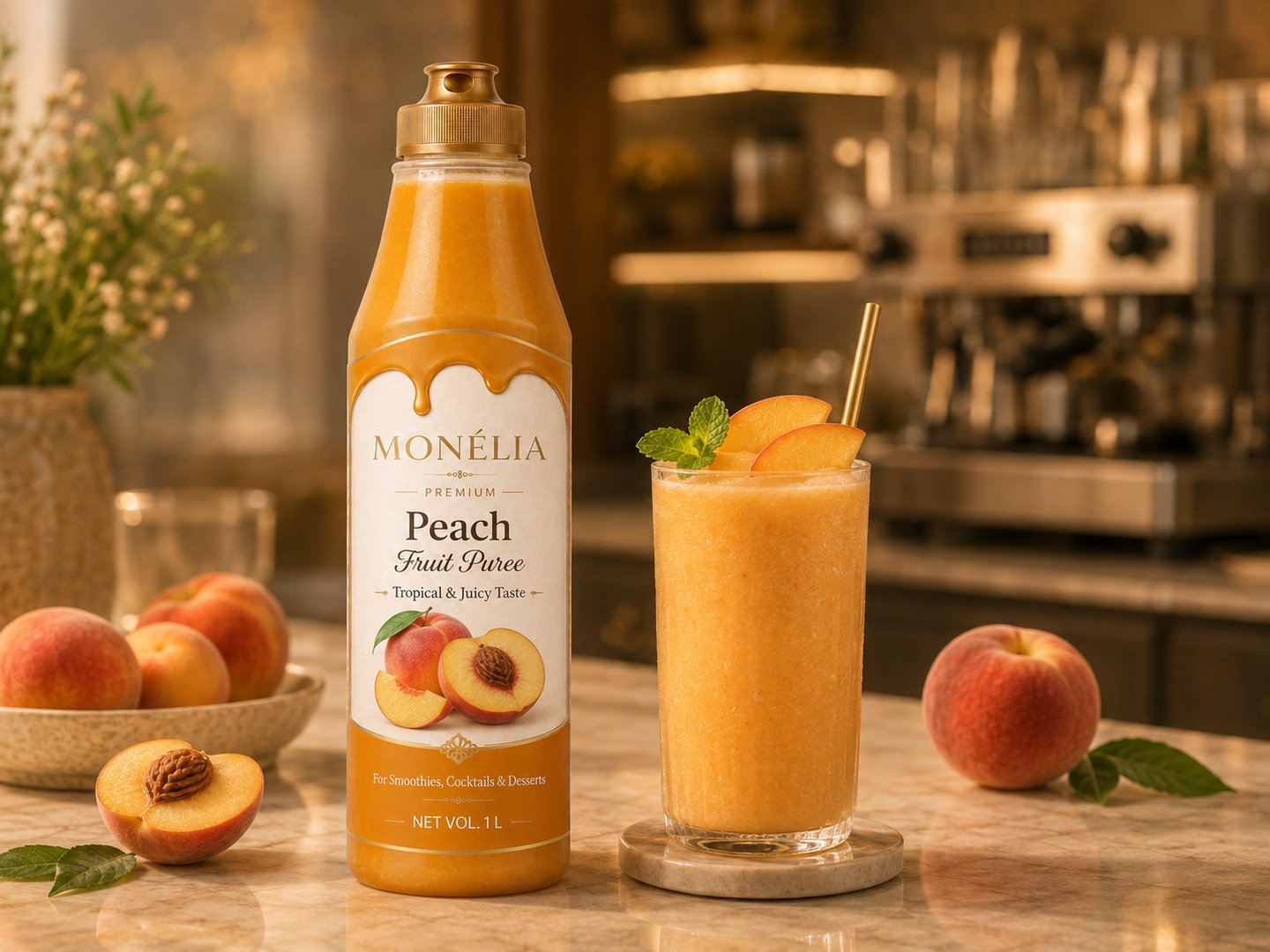 MONÉLIA peach fruit puree for iced teas smoothies and dessert applications