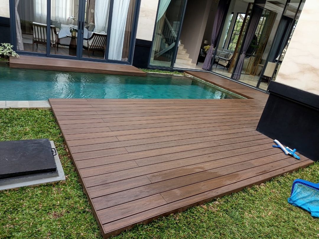 Anti-slip WPC decking for swimming pool area