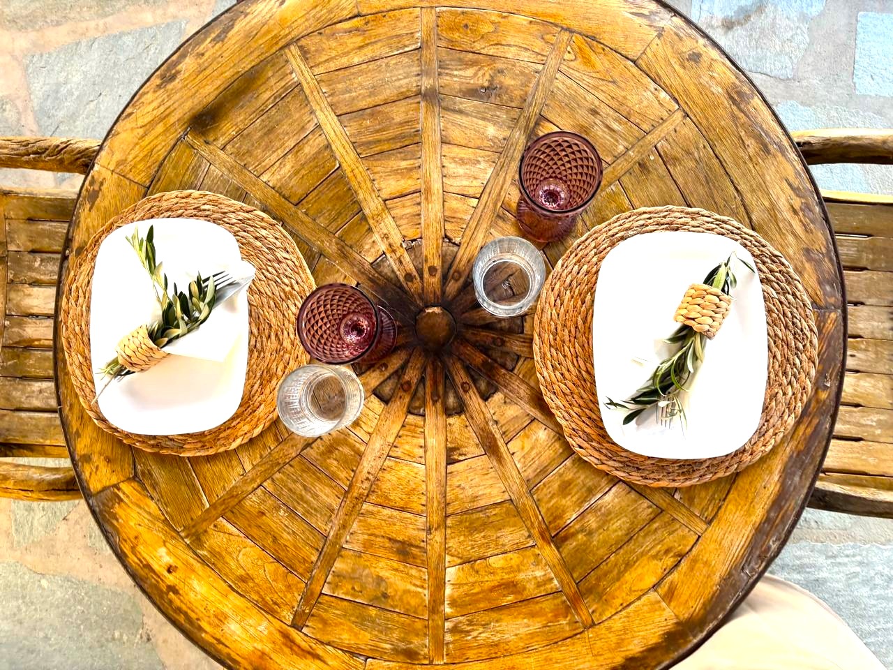 Table prepared for dinner by the team of Villa Eats private services at a villa in Naxos