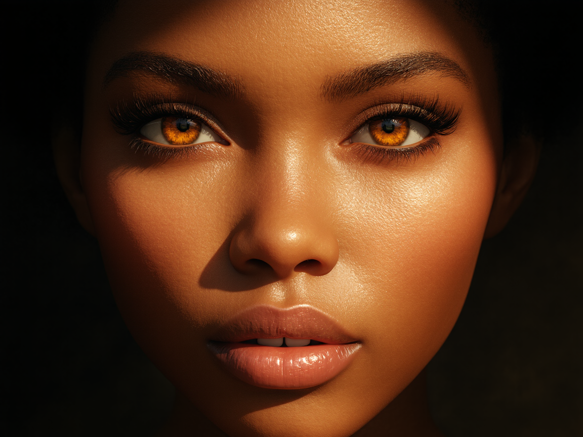 a woman with orange eyes