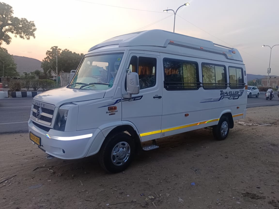 17 Seater white Tempo travel to hire in Jaipur