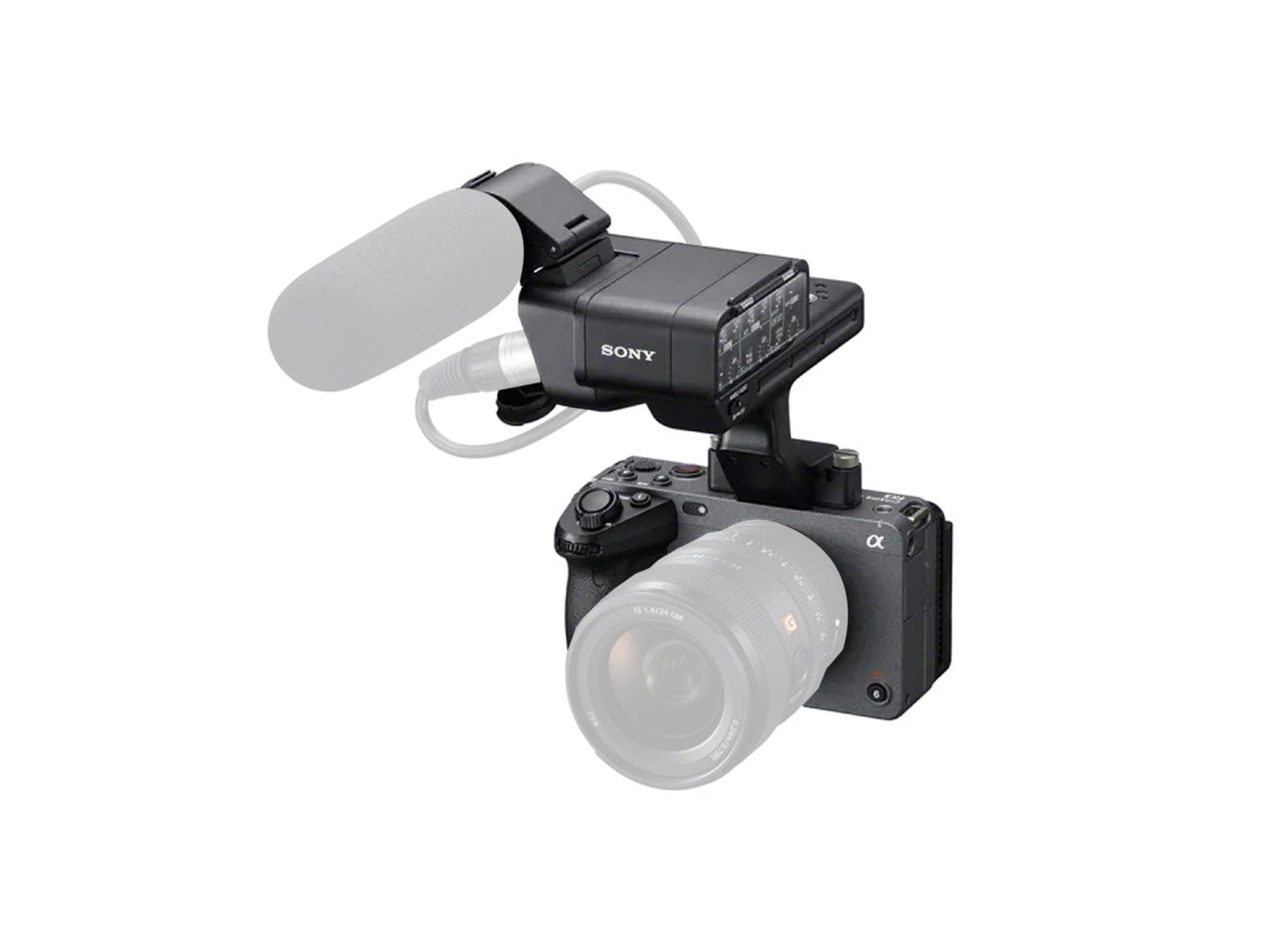 Sony FX3 cinema camera with XLR handle and shotgun microphone for professional video production.