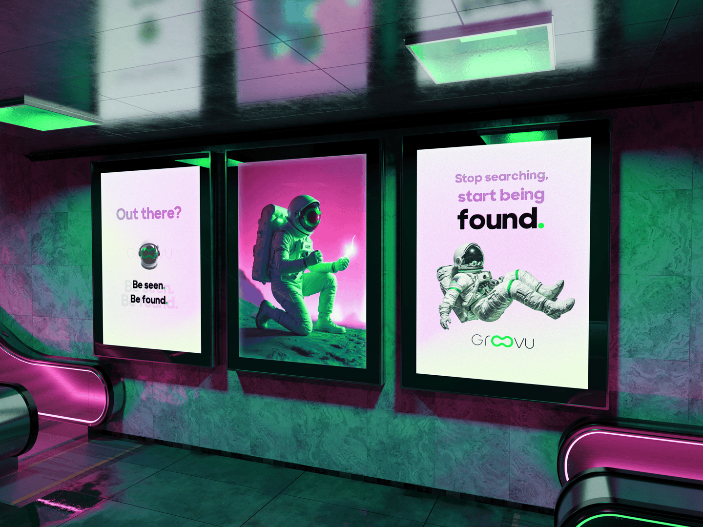 Werbeposter in der U-Bahnstation Groovu
