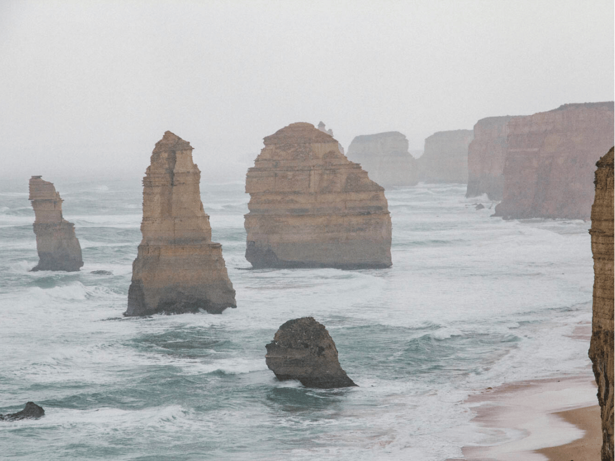 a few of rock standing on the beach. Twelve Apostle, Great ocean road, australia 