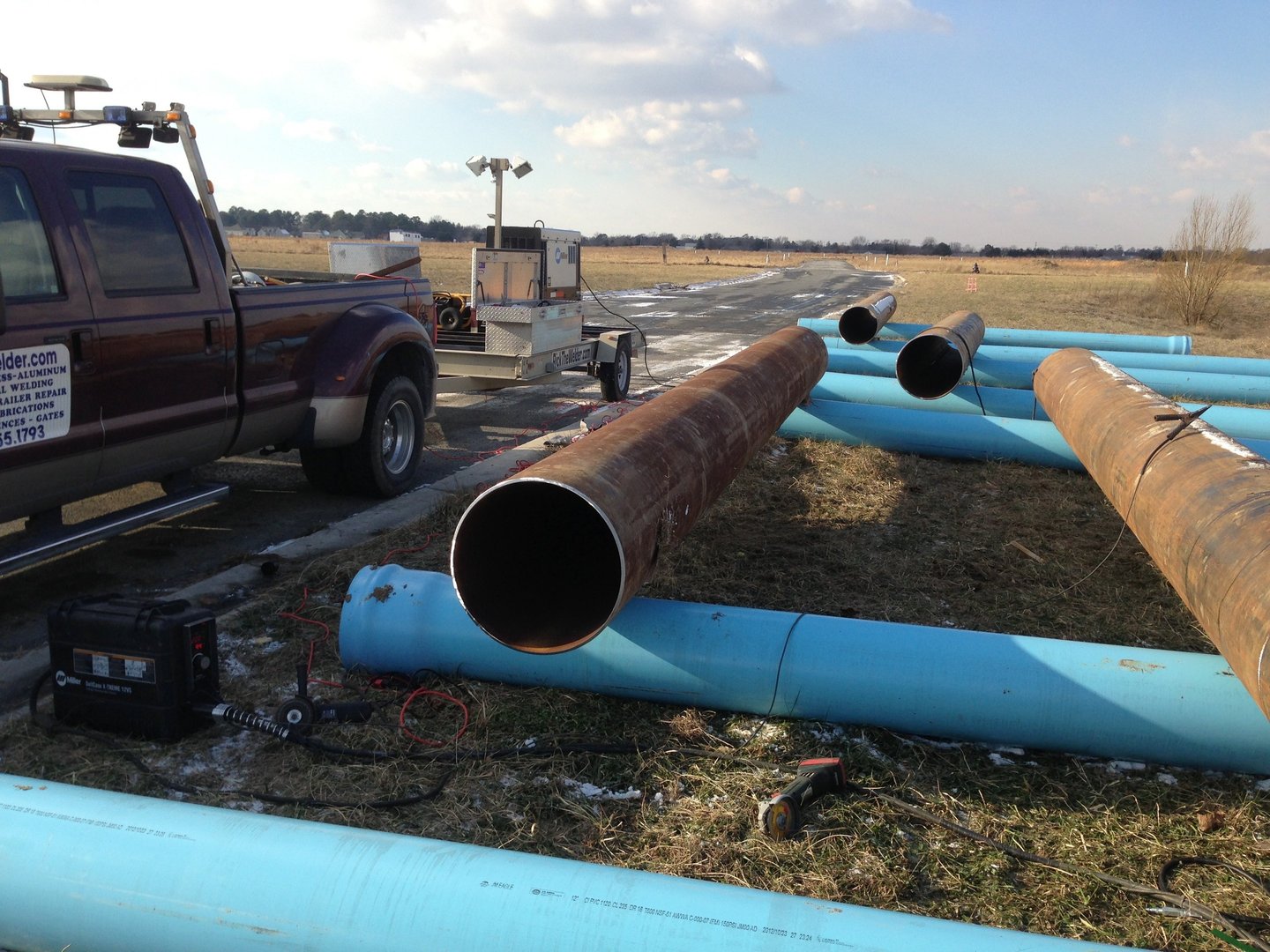 welding up sections of underground steel casement pipe, Milford, Delaware