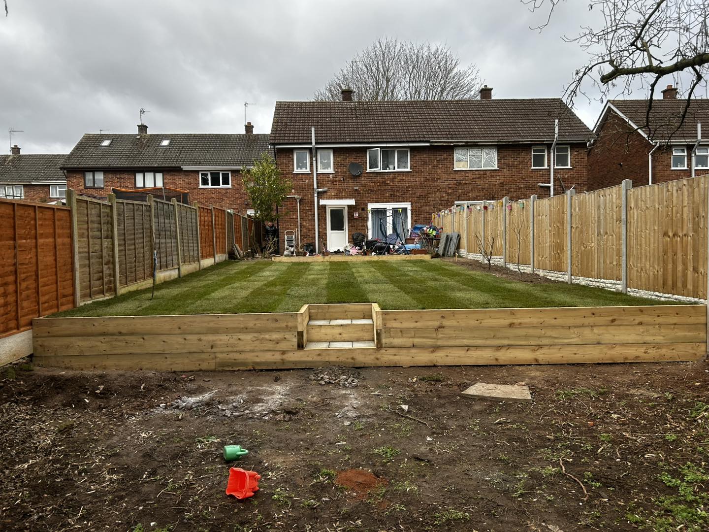 Decorative timber sleepers in landscaped Worcester garden
