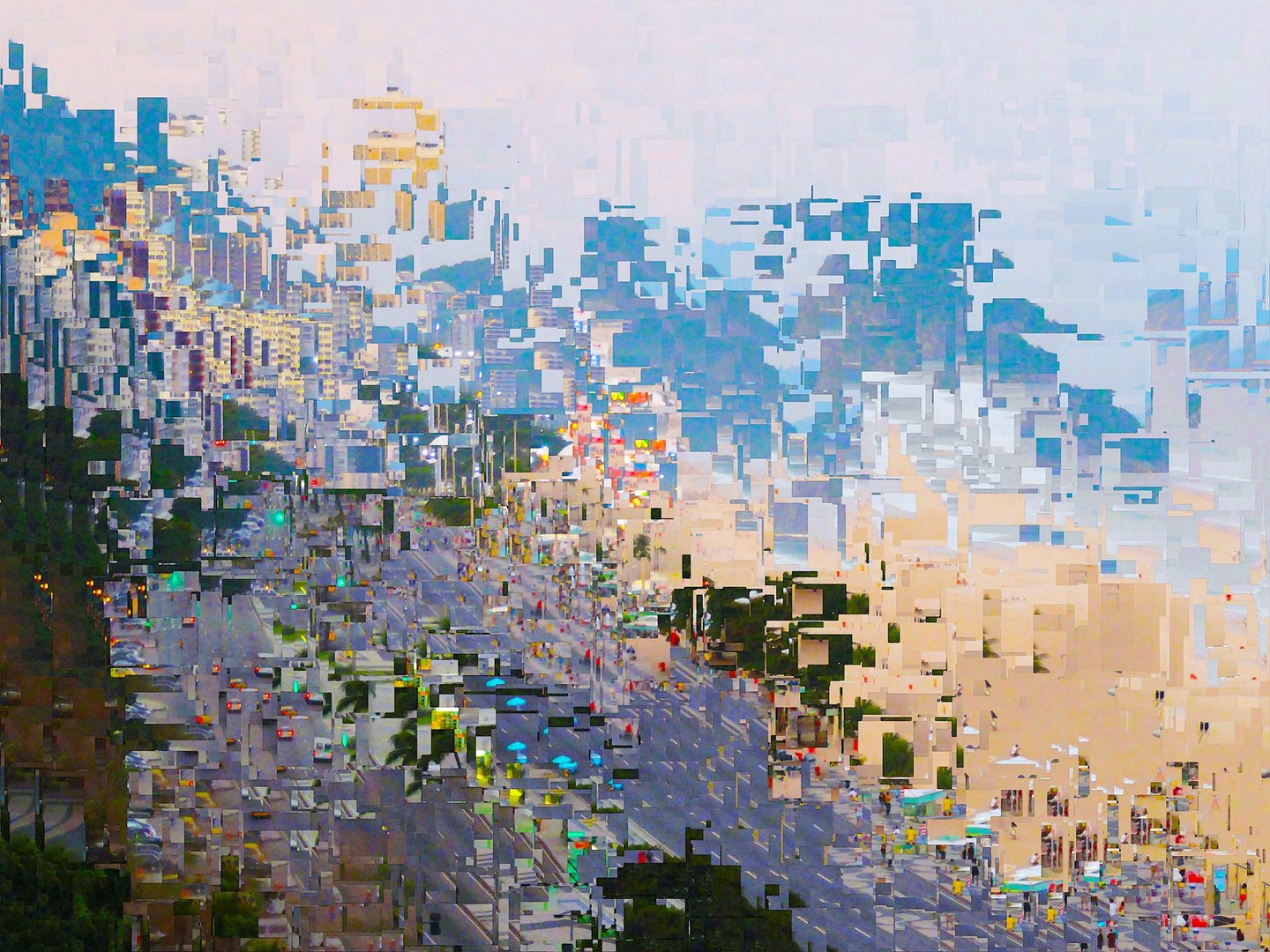 a city street scene with a view of a city