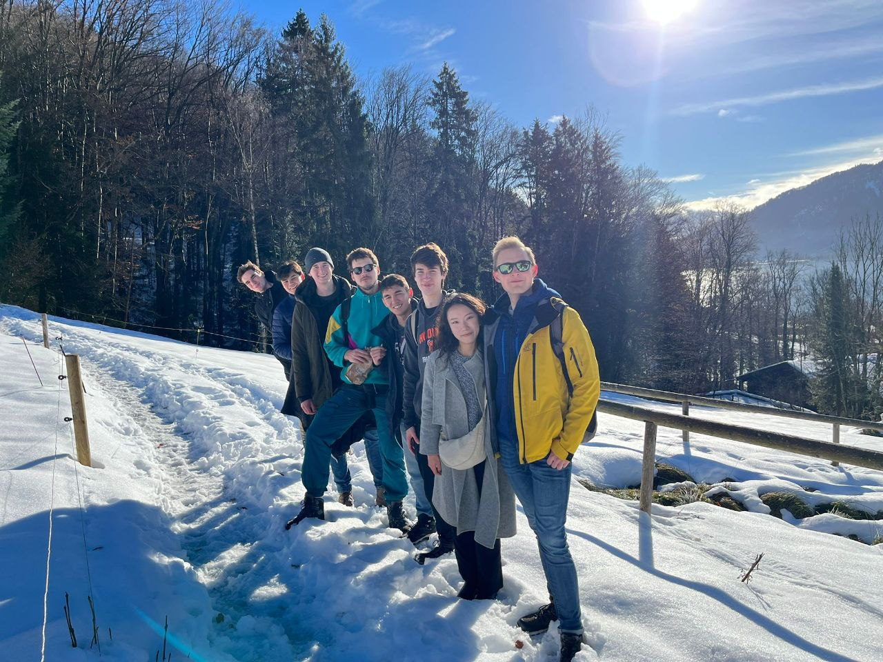 Group of people hiking in winter