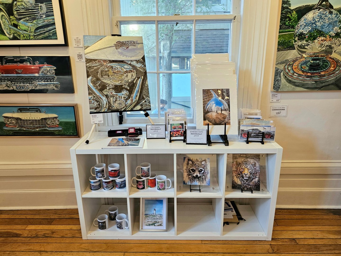 Gallery photo of original paintings, prints and mugs