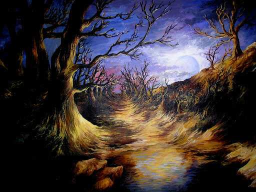 Original mystical landscape painting by acrylic artist Jen Manning