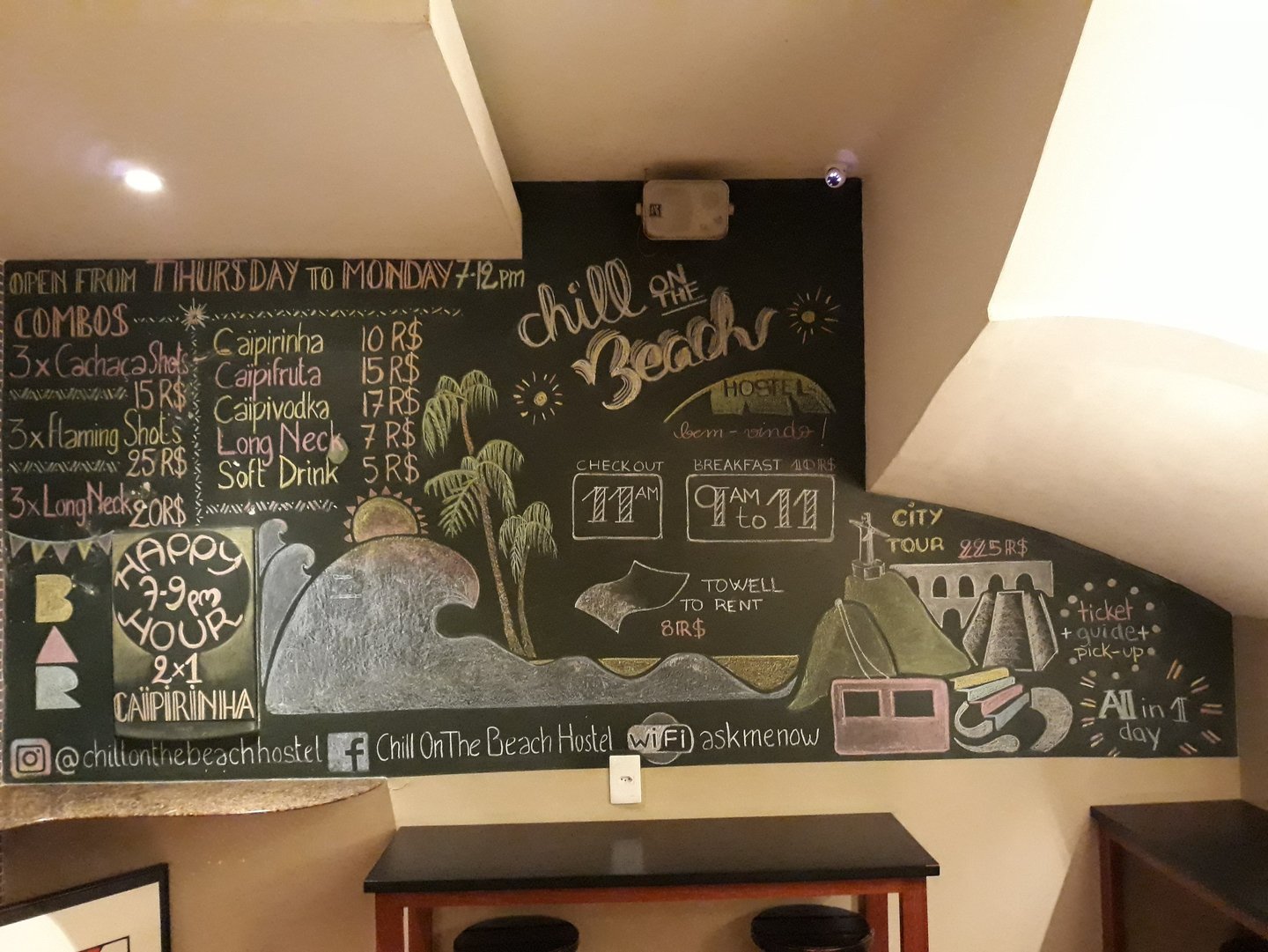 Ardoise murale hostel Rio de Janeiro