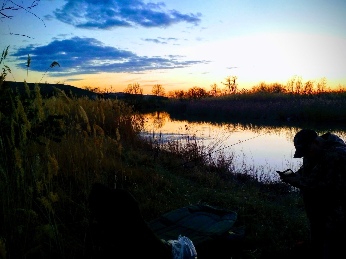 Riverside landscape at sunset