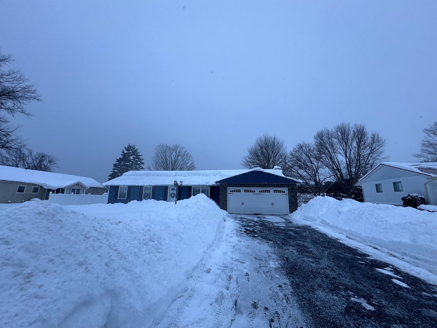 A shoveled roof