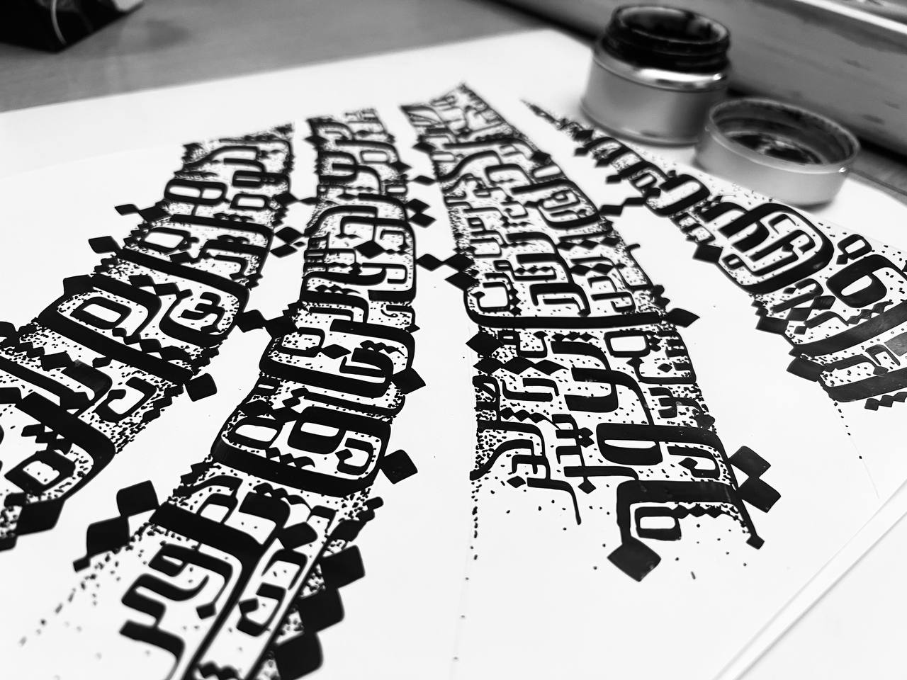 Handcrafted Persian calligraphy artwork with elegant flowing script in contemporary style.