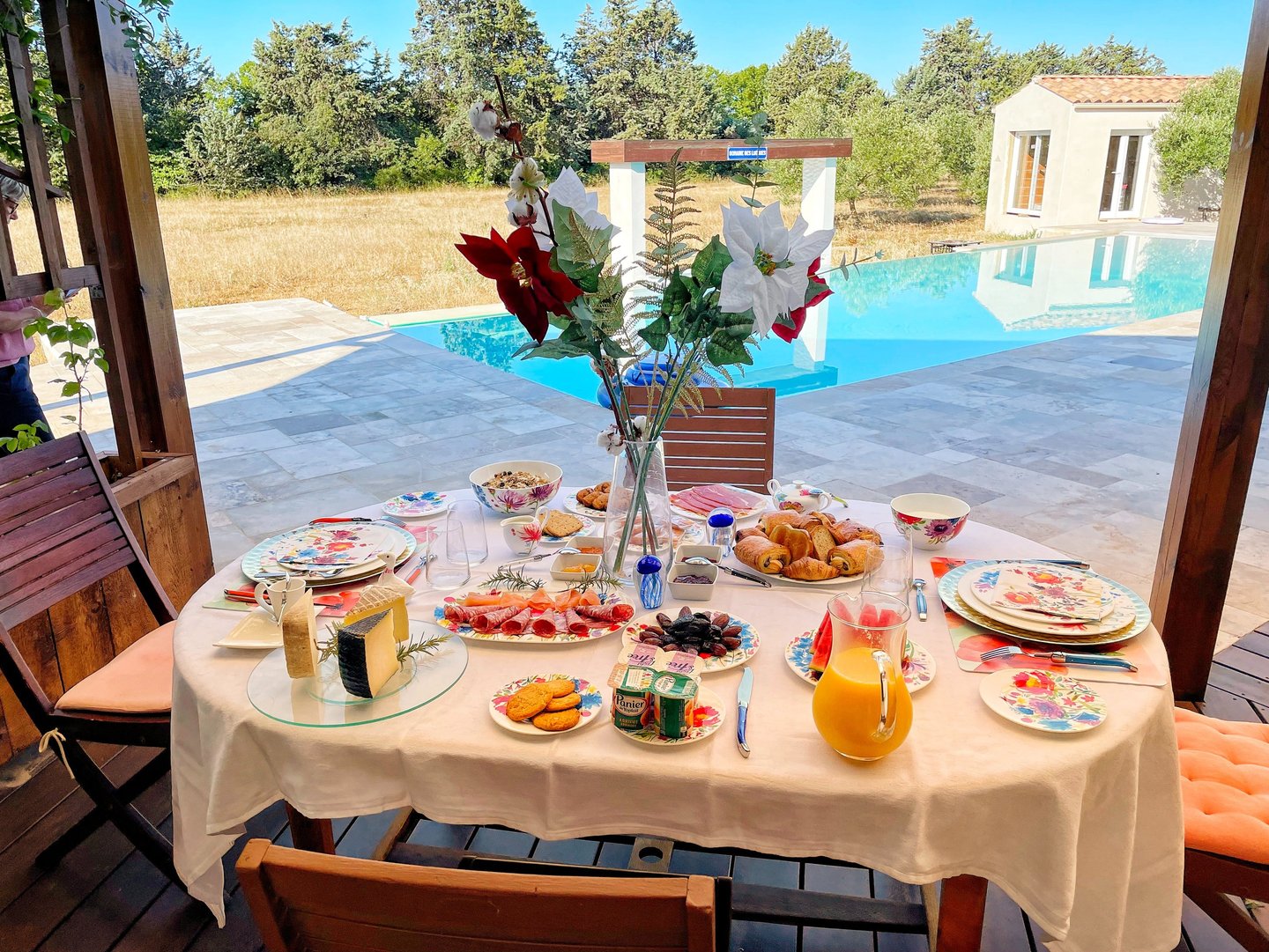 The grand, copious three-time breakfast with organic produce at Domaine Des Lucques