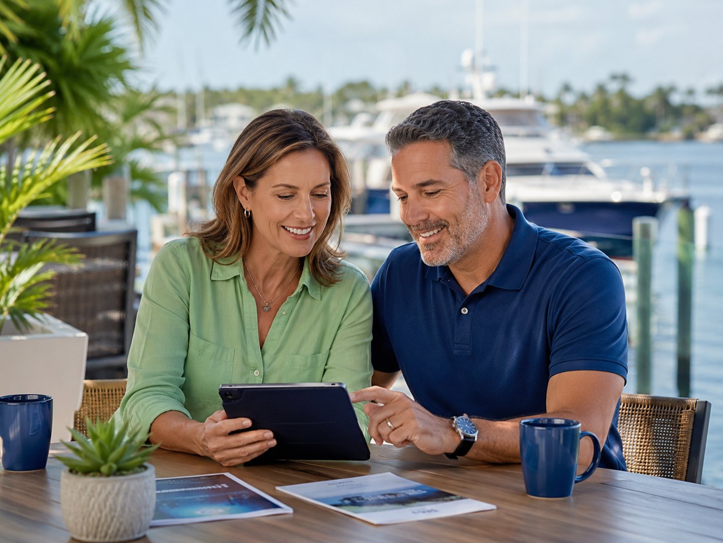 A couple reviewing customized insurance educational tools together