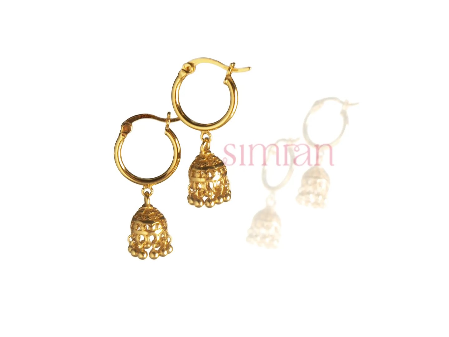 Branded social-media image featuring gold jhumka hoop earring
